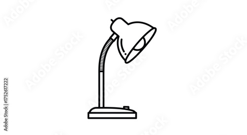 Simple Line Art of a Black and White Desk Lamp with a Flexible Neck