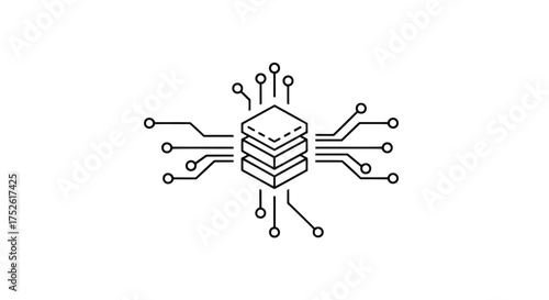 Abstract Digital Circuit Board with Stacked Layers Icon