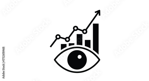 Eye icon with upward trending bar graph and line chart, symbolizing growth