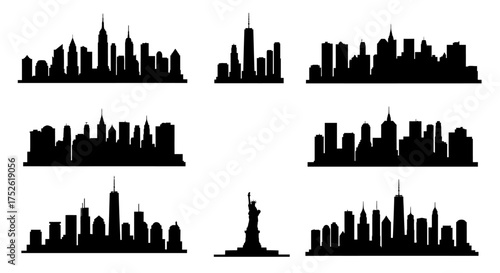 New York skyline silhouettes set isolated on white background vector illustration