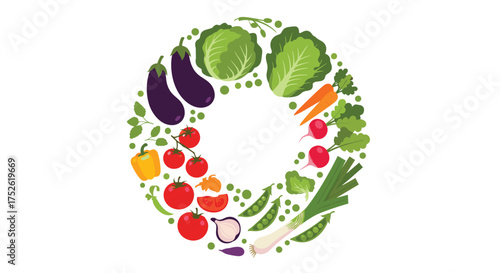 A circular arrangement of various fresh vegetables forms the letter O.
