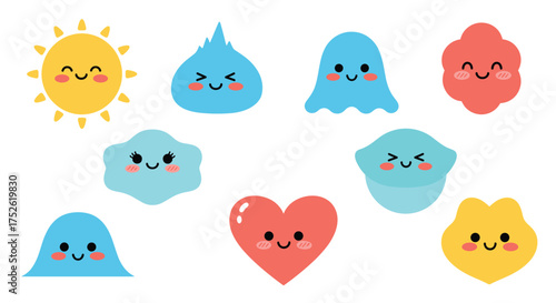 A collection of cute and colorful cartoon characters with happy faces.