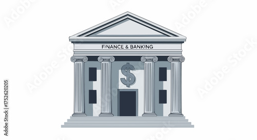 Financial Institution Icon Illustration of a Bank Building for Finance and Banking Concepts