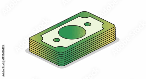Isometric Illustration of a Stack of Money, Representing Finances and Wealth with Green Tones