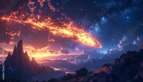 夜空を駆け抜ける巨大な流星が放つ幻想的な光景1