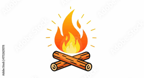Camping Fire Bright Flames Above Crossed Logs, Warmth and Light Icon