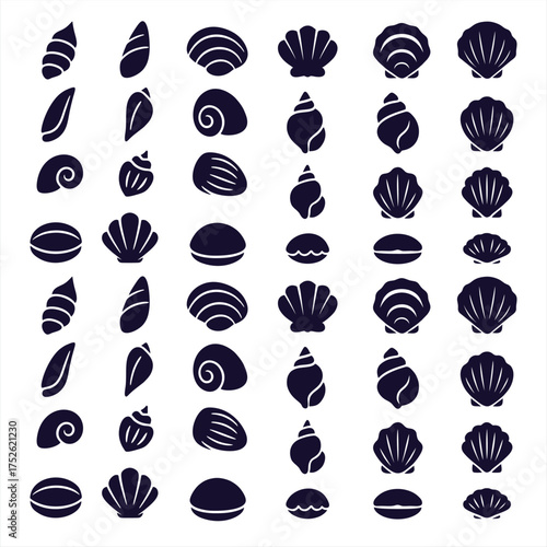 Nautical Seashell Conch Icon Set Marine Life