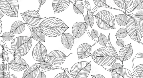 A delicate pattern of leaves rendered in a monochromatic sketch style across the entire frame.