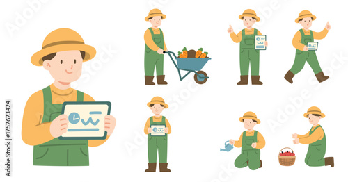 스마트팜 농부 다양한 동작 세트