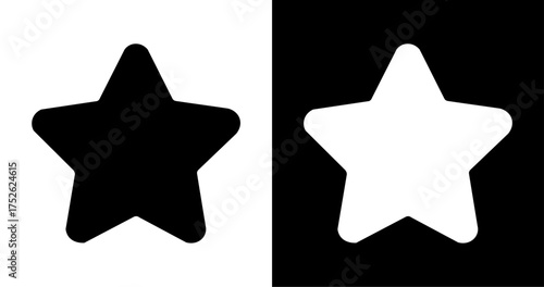"Two solid five-pointed stars, one black on a white background and one white on a black background, represent the concept of contrast and opposites.