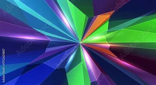 Abstract background with a burst of colorful geometric shapes, creating a dynamic and vibrant pattern with a modern and futuristic feel