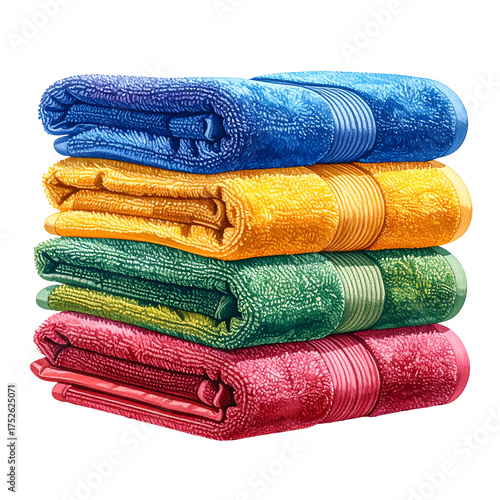 Colorful folded towels stacked neatly on a dark background.