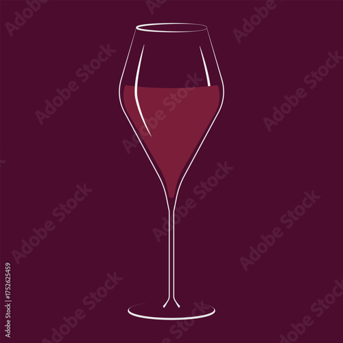 Elegant glass of Red Wine on Trendy Burgundy Background Wine Day Greetings or Thematic Cards Design