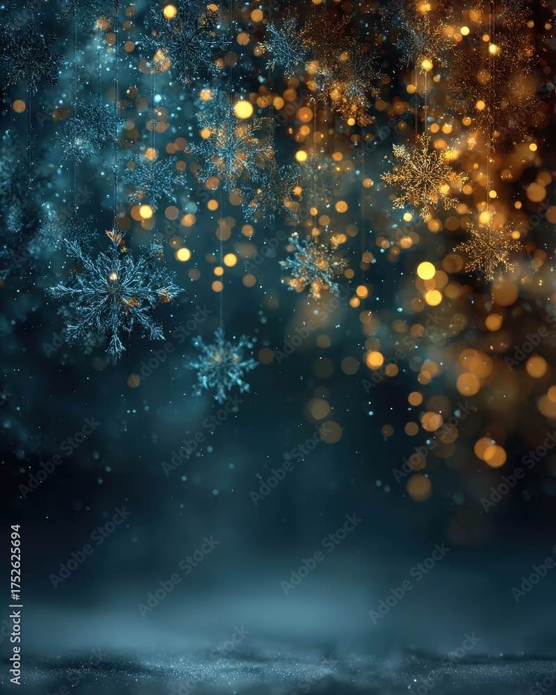 Obraz premium Elegant Snowflakes and Shimmering Lights in Winter Wonderland