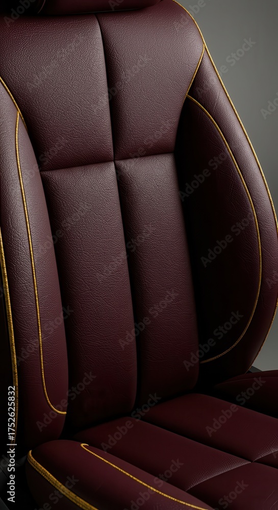 Obraz premium Luxurious burgundy leather seat with gold stitching detail.