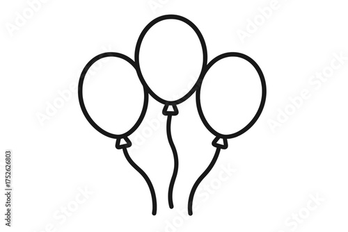 Balloons icon in simple outline style. Bunch of three balloons for party decoration. Celebration, birthday, and holiday concept. Minimalist line art vector illustration isolated.