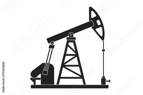 Oil pumpjack icon. Industrial pump jack silhouette. Oil derrick for petroleum extraction. Energy industry concept. Fossil fuel, crude oil, gas production symbol vector design.