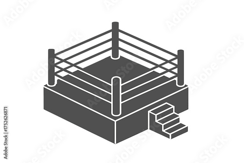 Isometric boxing ring vector icon isolated on white background. Monochrome symbol of a fight arena for boxing, MMA, or kickboxing. Sports competition, tournament concept.
