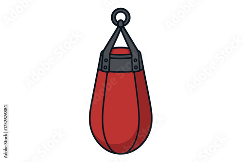 Red speed bag icon for boxing training. Punching bag vector illustration for gym and fitness workout. Combat sport equipment symbol. Heavy bag for kickboxing and mma fight.