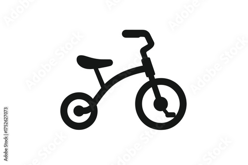 Tricycle icon vector graphic. Kids bike simple silhouette. Children's toy with three wheels. Toddler transport illustration. Childhood play and first ride concept. Black color.
