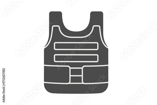 Bulletproof vest icon. Body armor symbol. Military flak jacket silhouette. Police protection equipment. Safety and security concept. Army defense gear glyph vector illustration.