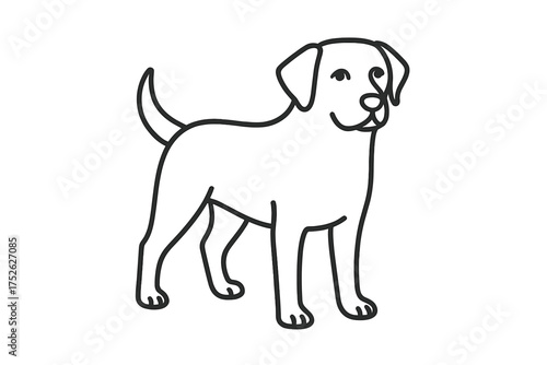 Dog icon Labrador retriever line art. Simple minimal outline drawing. Cute friendly puppy symbol for pet care, veterinary clinic, animal shelter logo or dog walking service.