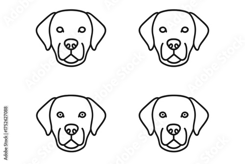 Labrador Retriever head icon in outline style. Dog face symbol for pet shop or veterinary clinic. Simple canine line art logo. Vector illustration isolated on white background.
