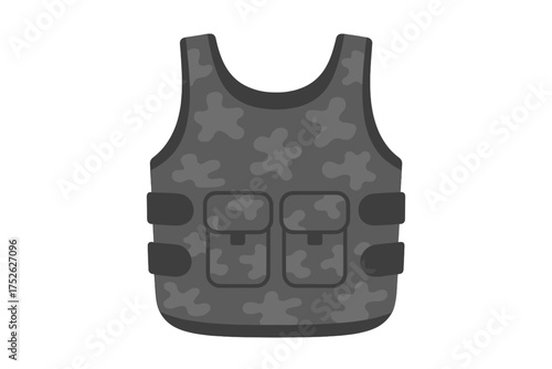 Bulletproof vest icon. Army body armor symbol. Military camouflage flak jacket. Tactical police gear for protection. Security equipment vector illustration isolated on white.
