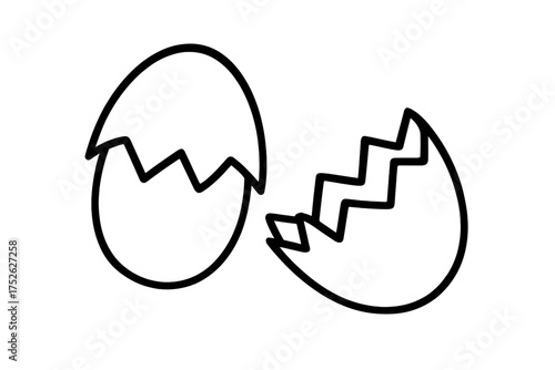 Cracked open eggshell icon. Broken egg outline. Concept of birth, new life, fragility, breakfast, hatching. Simple abstract vector illustration isolated on white background.