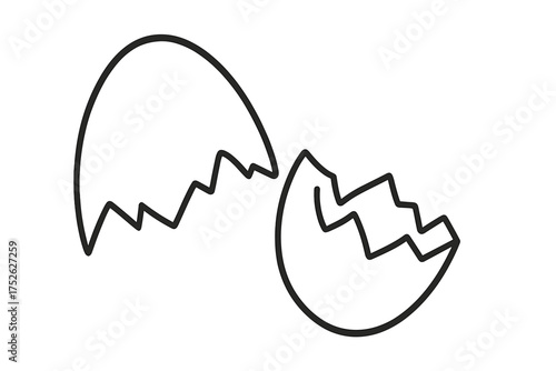 Broken eggshell icon in cartoon style isolated on white background. Cracked egg symbol. Hatching, new life, fragility concept. Easter graphic element vector illustration.