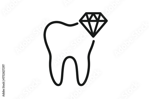Diamond tooth icon for dental clinic logo. Premium stomatology and cosmetic dentistry concept. Healthy strong tooth with a brilliant gem. Vector quality symbol illustration.