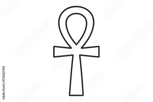 Ankh, ancient Egyptian cross, symbol of eternal life. Key of the Nile. Outline vector illustration. Egyptology, pharaoh, mythology, spiritual concept isolated on white.