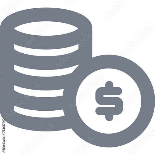 Obraz na plátně Stacked Gray Coins With Dollar Symbol Isolated On Transparent Background Simple