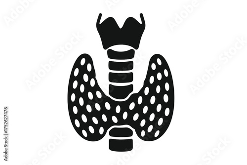 Thyroid gland icon. Human organ anatomy silhouette. Endocrine system symbol. Medical health care concept. Biology science vector illustration. Larynx, trachea isolated pictogram.