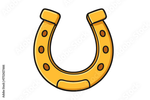 Golden horseshoe vector icon. Good luck symbol in cartoon style. Lucky charm for St. Patricks Day. Equestrian, western or cowboy gaming asset. Talisman or amulet graphic.