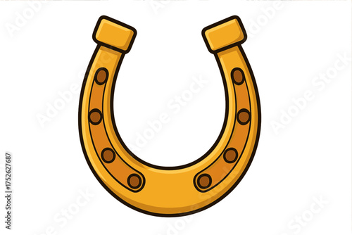 Golden horseshoe vector icon. Lucky horse shoe symbol of good luck and success. Western cowboy or St. Patrick's Day charm. Equestrian sport or gambling mascot concept.