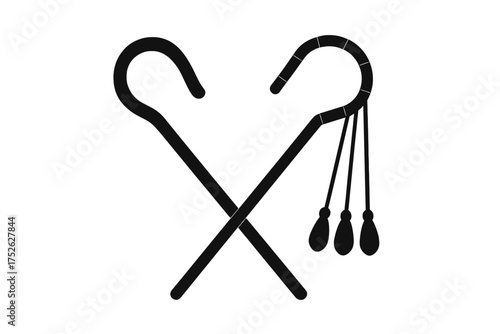Ancient Egyptian Crook and Flail Icon Black Silhouette Symbol of Pharaoh Power and Authority, Traditional Egyptian Royal Staffs Vector Illustration with Transparent Background