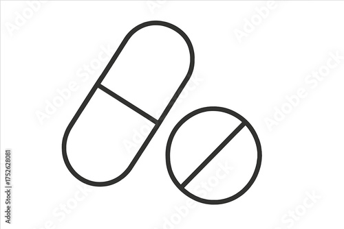 Outline style pill and capsule icon isolated on white background, medicine and hospital symbol, health care vector illustration with transparent background for medical and pharmaceutical design