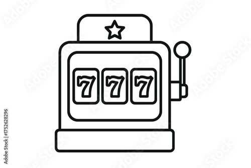 Slot machine icon outline style isolated on white background, casino gambling jackpot lucky 777 vector illustration with transparent background, USA gambling symbol