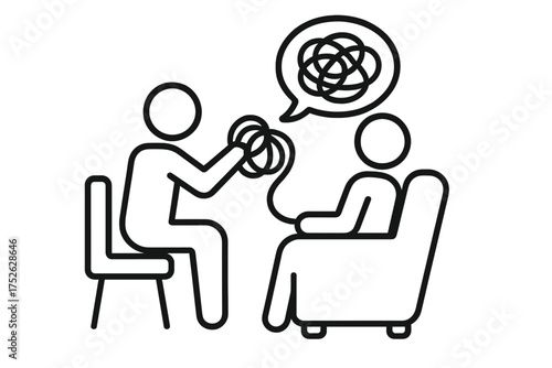 Psychotherapy concept. Psychologist untangles patient thoughts. Mental health care. Therapy session. Counselor help. Solving psychological problem. Brain chaos metaphor. Untangle.