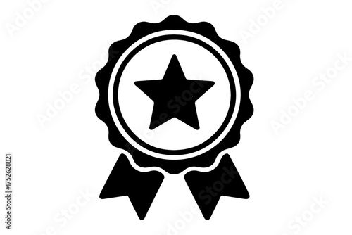 Award ribbon icon. Seal with star. Quality certification prize symbol. Vector winner badge. Guarantee, achievement, success, best choice, certified, approved, top-rated.
