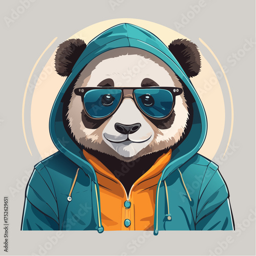 Cool Panda Wearing Sunglasses and a Hoodie with a Bright Orange Undershirt