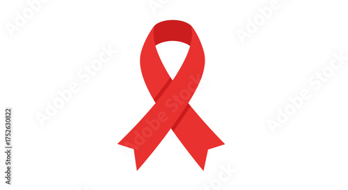 A vivid red ribbon looped and pointed stands out against a clean white backdrop