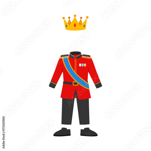 Isolated Royalty Attire with Crown and Red Suit Royal Outfit in Simple Graphic Design