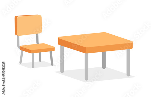Orange Desk and Chair Illustration for Classroom or Playroom Furniture Isolated