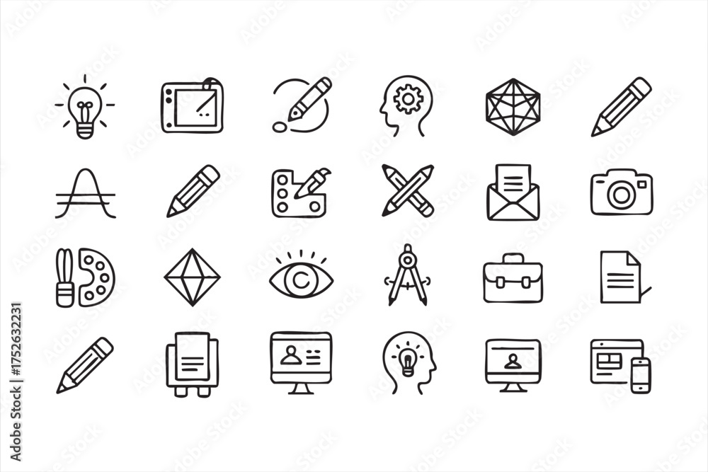 Fototapeta premium Minimal vector icons of art, computer, and creativity for design professionals