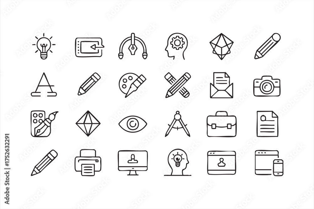 Fototapeta premium Outline illustration of digital design symbols for creative and branding use
