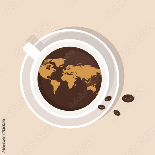 National Cappuccino Day with world map. Poster illustration for Cappuccino Day, November 8th. Stock illustration