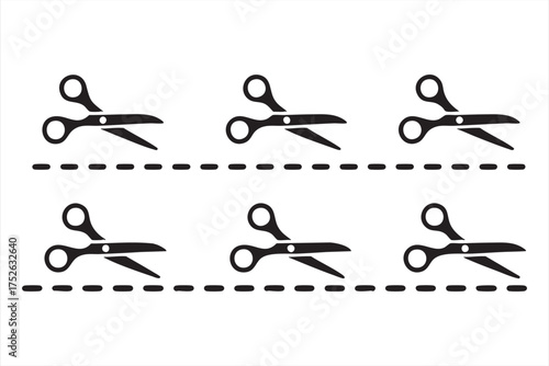 Minimal design of scissors and cut lines for editing, coupon, or print projects
