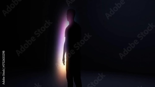 Standing Person Silhouette Against Colorful Light Spectrum